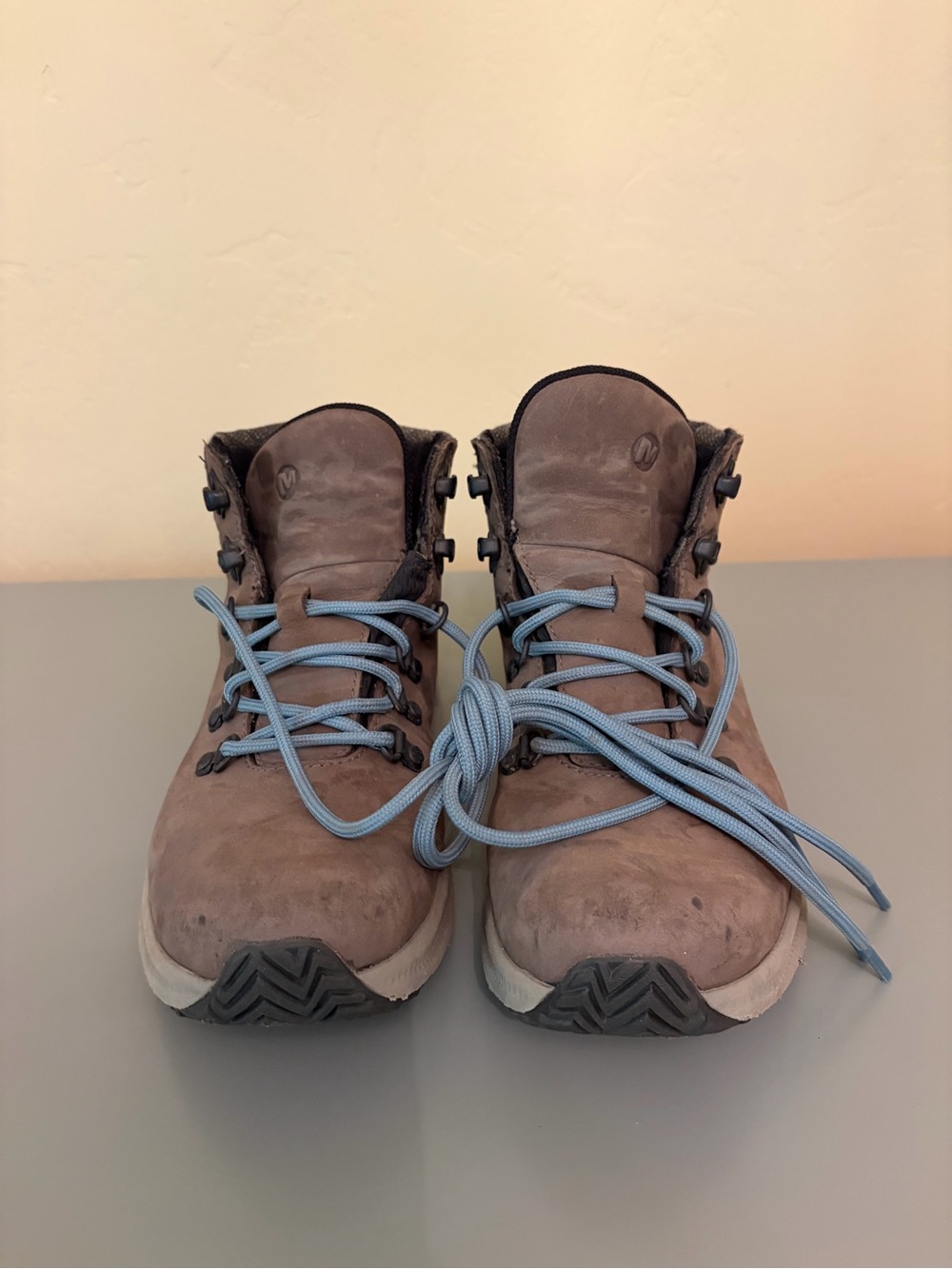 Merrell Brown Winter Rain Boots with Light Blue Laces